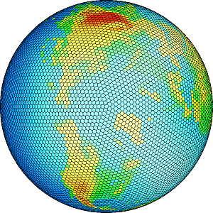 Color earth model made with a geodesic grid