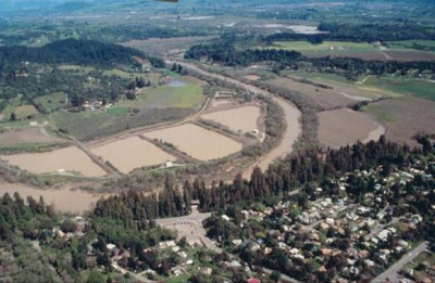 Aerial photo of the Wohler ponds along the Russian River, Sonoma County, CA