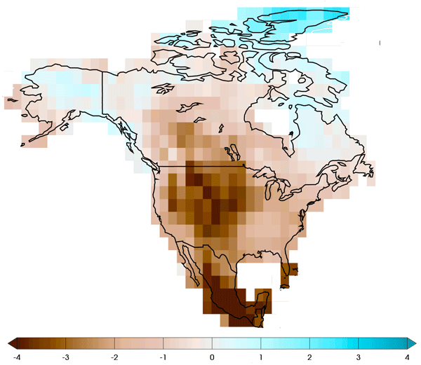 Figure 3: A multi-model projection of the average Palmer Drought Severity Index 