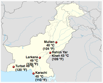2015 Pakistan heatwave map