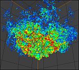 A simulation showing the cellular structure of a hydrogen flame. Click on image 