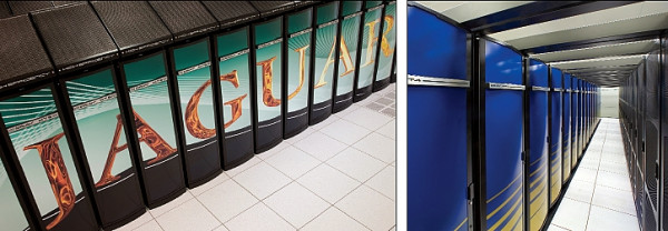Photo of two Cray XT supercomputers (Jaguar and Franklin)
