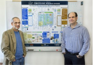 Victor Markowitz and Nikos Kyrpides in front of a research poster