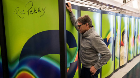 Former Secretary of Energy Rick Perry during an official visit to the Cori supercomputer at NERSC.