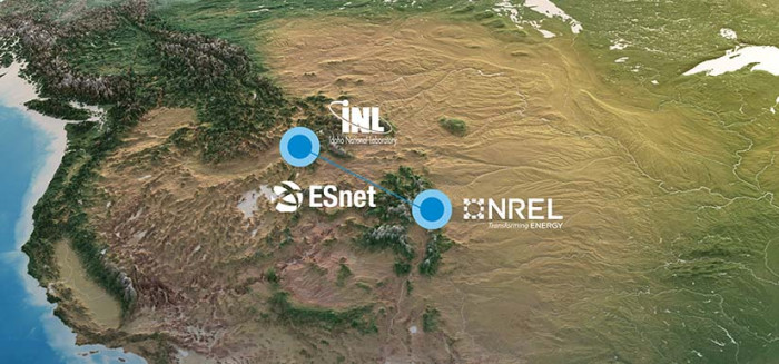 Map of Western U.S. showing INL and NREL connected by ESnet.