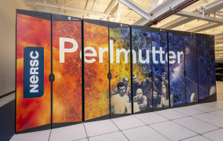 The Perlmutter supercomputer cabinets, installed on the machine room floor at NERSC.