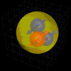 Artist's impression of a triton, the atomic nucleus of a tritium atom