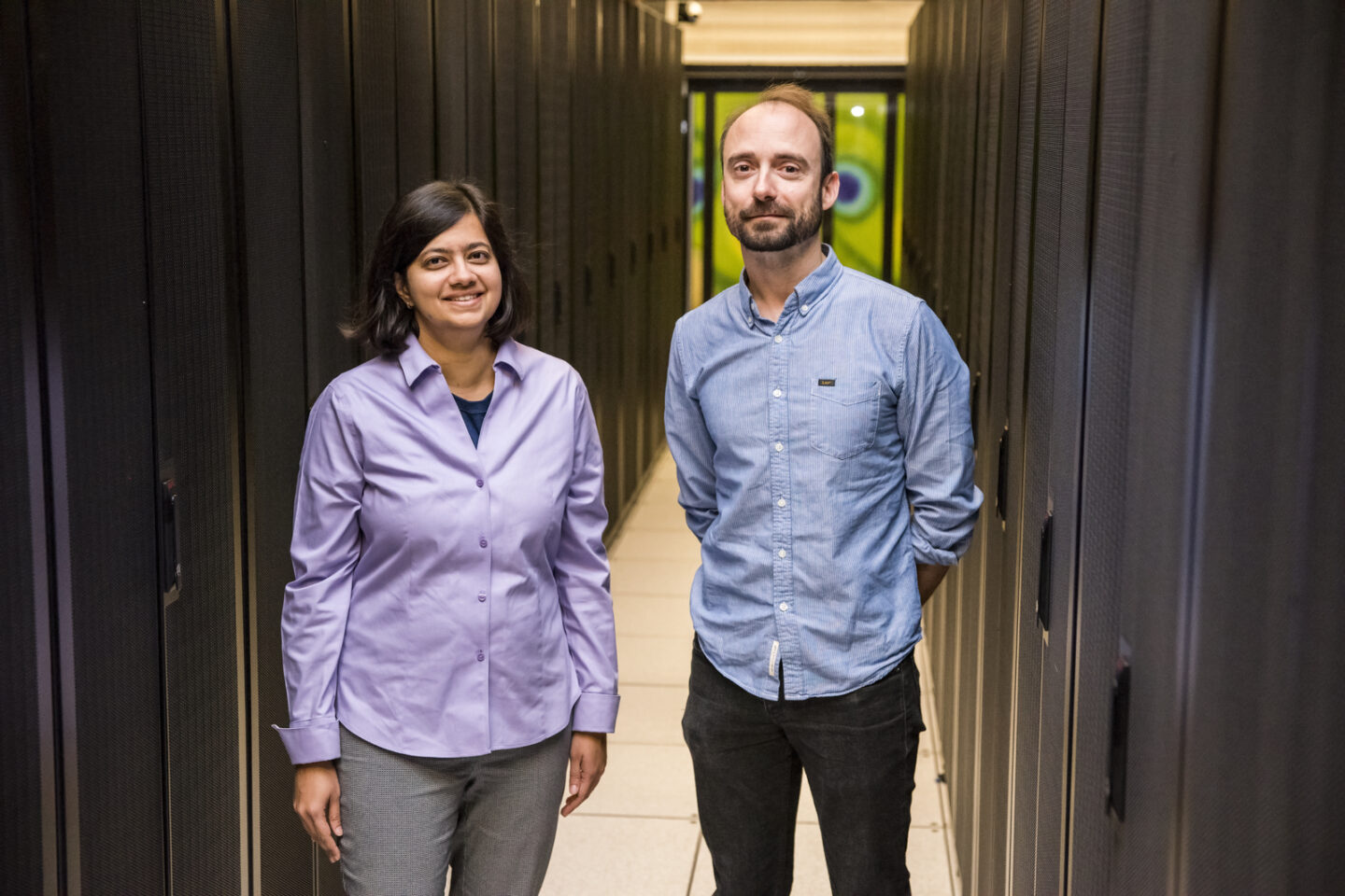 Computer scientists Gonzalo Rodrigo Alvarez and Lanvanya Ramakrishnan of Computational Research Division have released software that automates a number of steps when scientists run workflows on HPC systems. The software helps scientists make more efficient use of their time and computing resources. Photographed at NERSC, Lawrence Berkeley National Laboratory on Monday, December 4, 2017 in Berkeley, Calif. 12/04/17