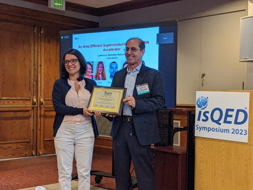 Berkeley Lab postdoctoral researcher Patricia Gonzalez-Gurrer is lead author of “An Area Efficient Superconducting Unary CNN Accelerator,” winner of the ISQED'23 Best Paper Award.