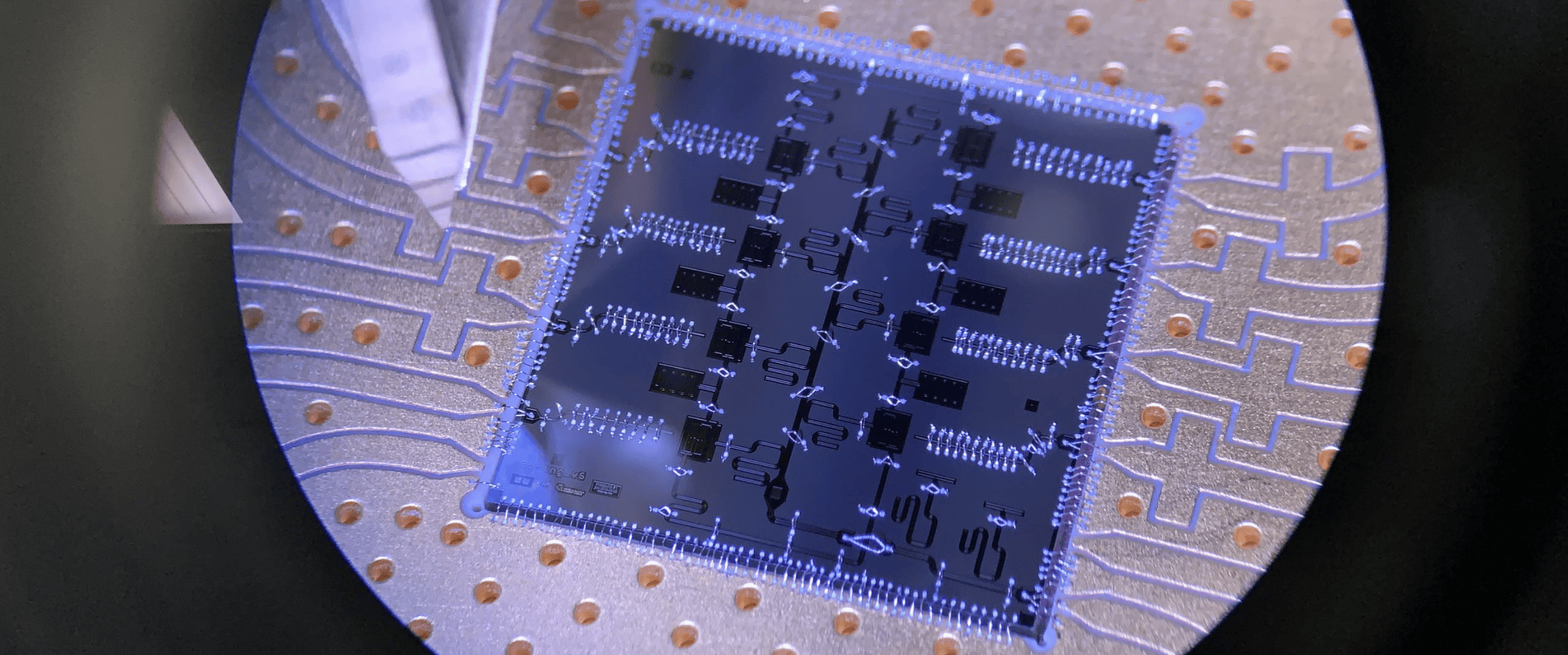 Close-up photo of a quantum processor unit.