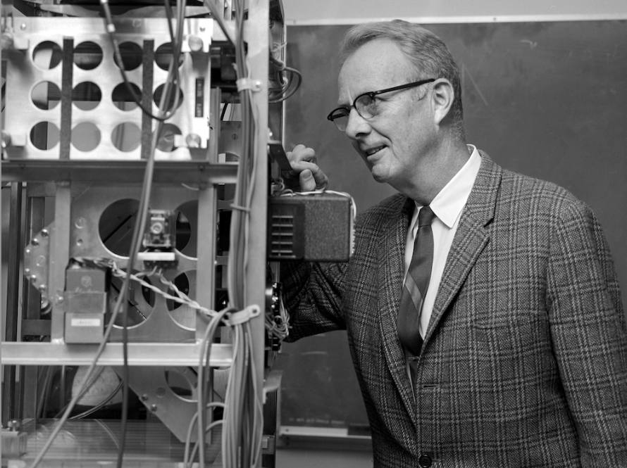 Luis Alvarez with experimental machinery at Berkeley Lab