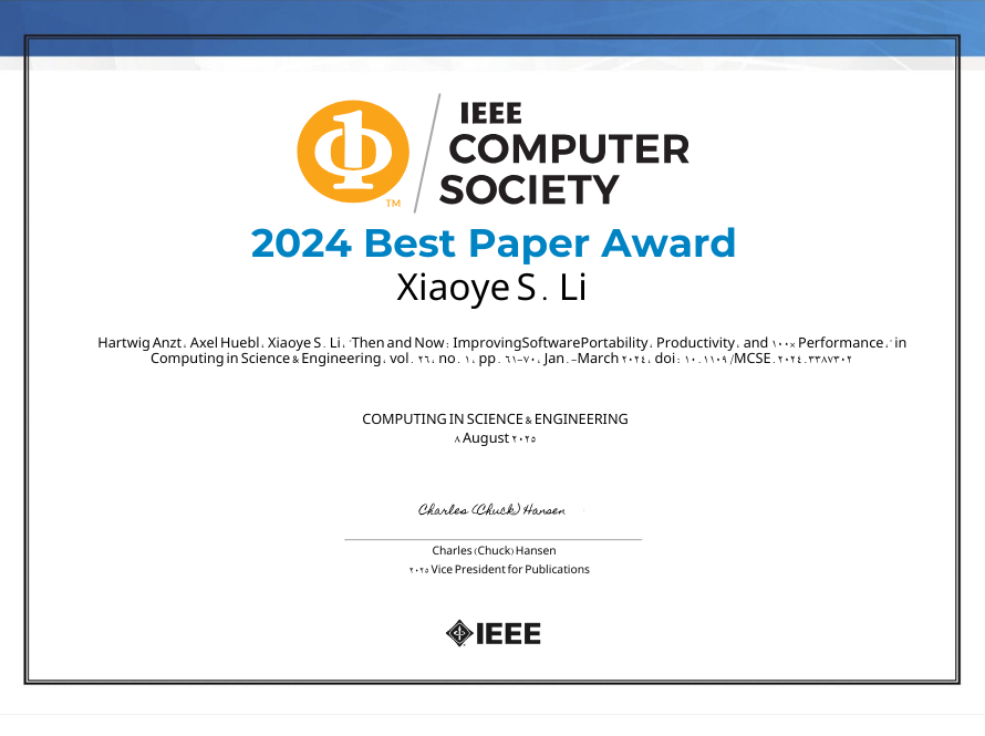 Sherry Li Receives IEEE Best Paper Award for Exascale Software Insights ...