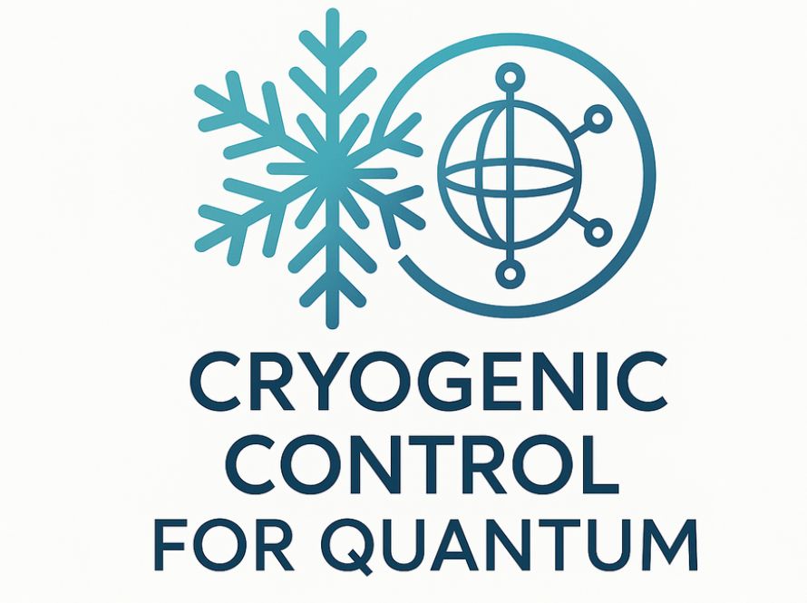 Logo for Cryogenic Control for Quantum, featuring a stylized snowflake and a quantum circuit diagram enclosed in a circle above the text “Cryogenic Control for Quantum” in bold blue letters.
